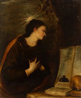 Circle of MATEO CEREZO (Burgos, 1637-Madrid, 1666). "Penitent Magdalene". Oil on canvas. Relining. It presents repainting and restorations.