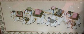 An Indian painting on silk of elephants <br> <br>
