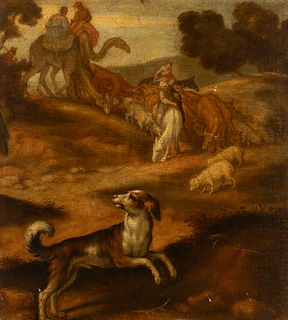 PEDRO DE ORRENTE, (Murcia, 1580 - Valencia, 1645). 
"Scene from the Old Testament". 
Oil on canvas. Relining. 
It presents restorations.