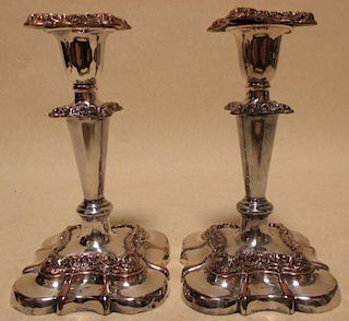A pair of Old Sheffield Plate candlesticks, 17cm high <br> <br>