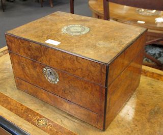 A Victorian burr walnut dressing case with fitted silver plate interior, 18cm high <br> <br>