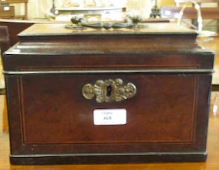 A 19th century mahogany tea caddy with crossbanded top <br> <br>