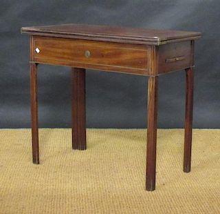 A Continental mahogany and brass fold over tea table, 78 x 91 x 44cm <br> <br>