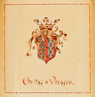 Spanish school; early 20th century.
"Coat of arms of the Marquises of Cuevas de Velasco".
Gouache drawing on paper.