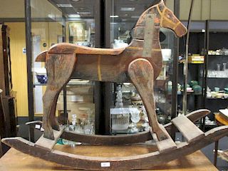 A painted wood rocking horse toy - repaired, 73cm high <br> <br>