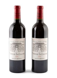 Two bottles of Château La Lagune, Grand Cru Classé, 2005 vintage.
Category: red wine. Haut-Médoc, Bordeaux.
Level: A.