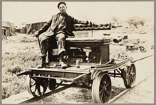 Unknown, Young Man on a Railway Vehicle, ca. 1900