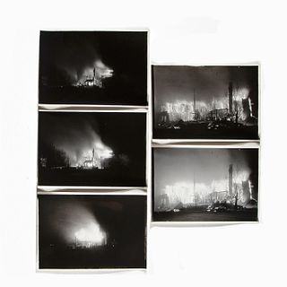 Group of Five Photographs of the Burning of the Historic De Vargas Hotel, Santa Fe, New Mexico, 1922