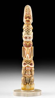 Early 20th C. Inuit Walrus Tusk Ivory Totem