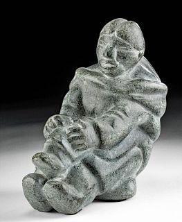 Vintage Inuit Soapstone Carving  Woman w/ Boot