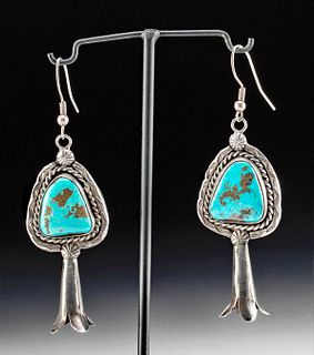 1940s Navajo Turquoise & Silver Squash Blossom Earrings
