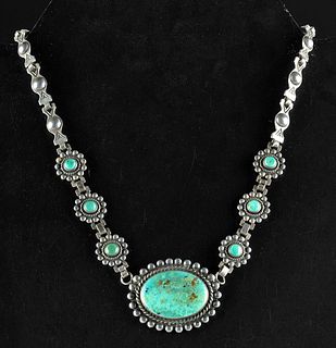 20th C. Navajo Silver & Turquoise Choker Necklace