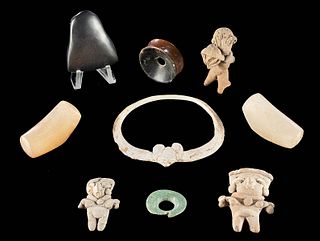 9 Pre-Columbian Mexico Stone, Shell & Pottery Artifacts