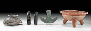 5 Pre-Columbian Pottery, Obsidian, & Copper Objects