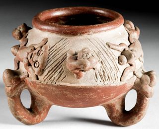 Costa Rican Huetar Pottery Tripod Jar w/ Monkeys
