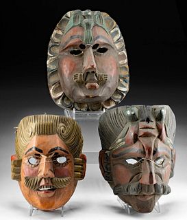 3 Early 20th C. Guatemalan Polychrome Wood Masks