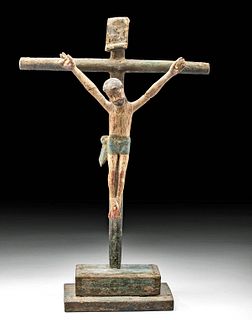 18th C. Spanish Colonial Wooden Crucifix w/ Christ