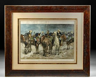 Framed 1889 Remington Engraving - Cavalry in Sandstorm