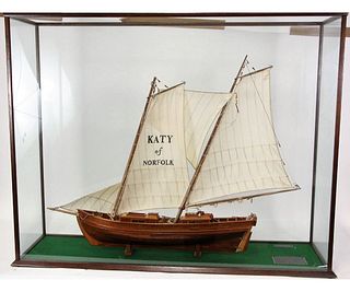SHIP MODEL KATY OF NORFOLK IN GLASS CASE