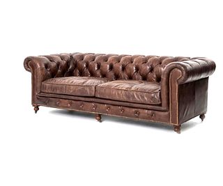 CHESTERFIELD STYLE BROWN LEATHER SOFA
