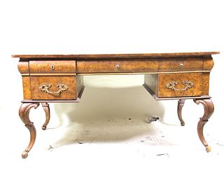 VINTAGE WRITING DESK WITH TOOLED LEATHER TOP