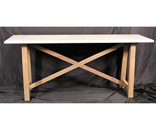 CONTEMPORARY TRESTLE BASE MARBLE TOP CONSOLE TABLE