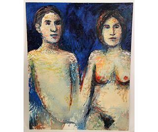 HERB MEARS "COUPLE" ACRYLIC ON PANEL PAINTING
