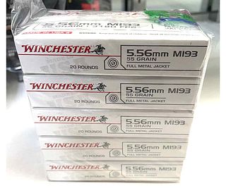 5 BOXES OF WINCHESTER 5.56MM 55GR FMJ AMMO