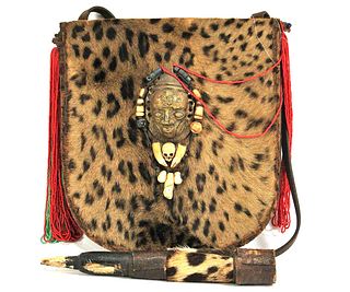 AFRICAN LEOPARD TRIBAL POUCH AND WEAPON