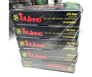 5 BOXES OF TUL AMMO .223REM 55GR FMJ AMMO
