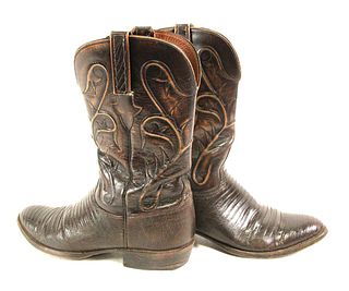 PAIR OF MENS LUCCHESE BROWN LIZARD BOOTS