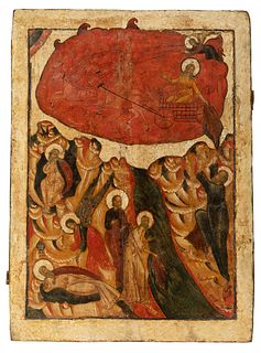 Russian school, 15th-16th c. 15TH-16TH C.
"Ascension of Elijah".
Tempera on panel.