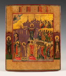 Russian school, probably Moscow or northern schools, second half of the 19th century.
"The Protection of the Mother of God", or "The Virgin of Pokrov"