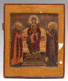Russian school, 18th century.
"The Virgin and Child Jesus and selected saints".
Tempera on panel.