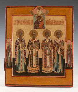 Russian school, 19th century.
"Basil the Great, Gregory Nazianzen, John Chrysostom".
Tempera on panel.