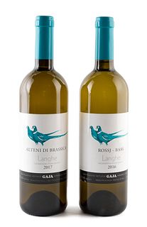Two bottles of Alteni di Brassica Langhe and Rossj-Bass, vintages 2017 and 2016. Category: white wine. Langhe, Piedmont, Italy. Level: A.