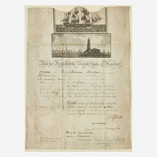 [Presidential] Jefferson, Thomas Signed Ship's Passport