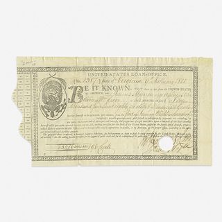 [Presidential] Monroe, James United States Loan-Office Certificate, signed
