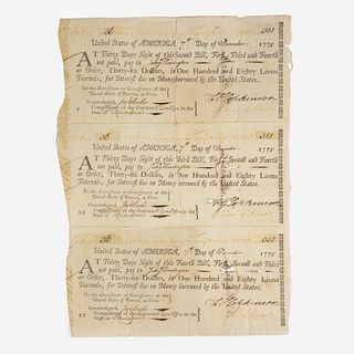 [American Revolution] Hopkinson, Francis Group of 3 Signed Financial Documents