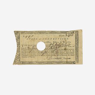 [American Revolution] [Tophand, Ezekiel] Partially-Printed State of Connecticut Treasury-Office Certificate