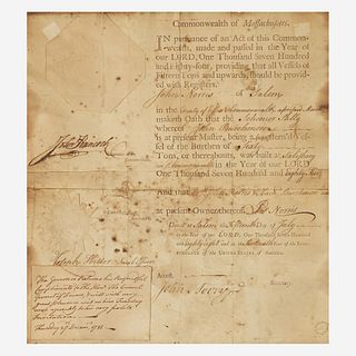 [Americana] Hancock, John Signed Ship's Register