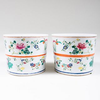 Pair of Famille Rose Porcelain JardiniÃ¨res