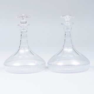 Pair of George III Cut Glass Ship Decanters and Stoppers