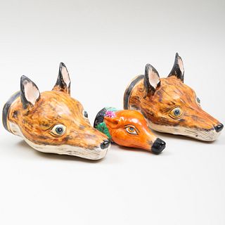 Group of Three Porcelain Fox Head Stirrup Cups