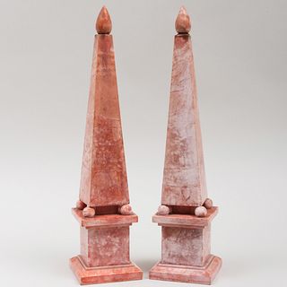 Pair of Pink Marble Obelisks