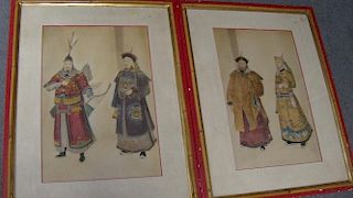 Two early 19th century watercolours of Manchu officials, each with pairs of figures in appropriate d