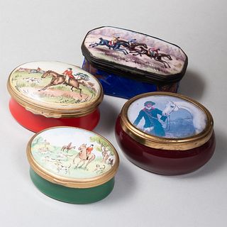 Group of Four Snuff Boxes with Equestrian Themes 