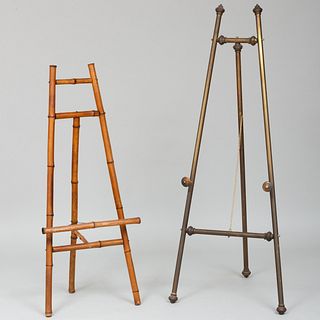 One Brass Easel with a Bamboo Easel