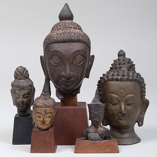 Group of Five Thai Heads of Buddha