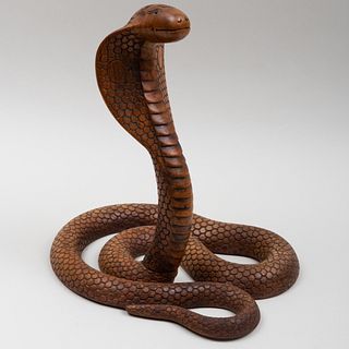 Carved Wood Model of a Coiled Cobra